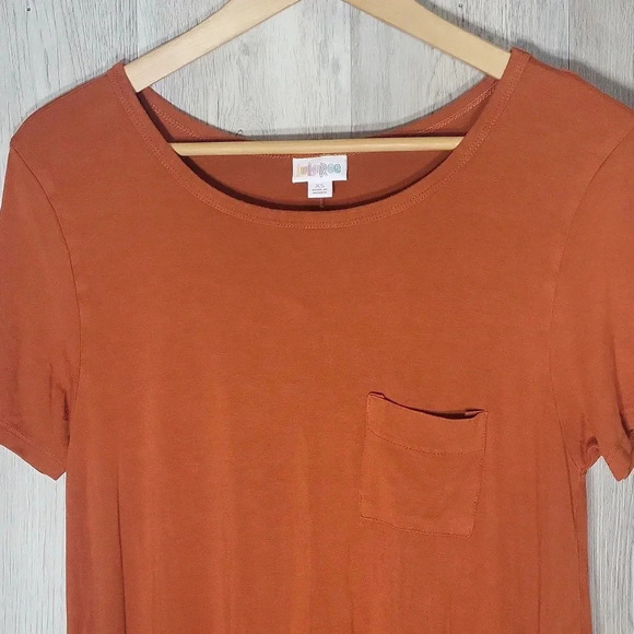LuLaRoe Carly Burnt Orange Short Sleeve Hi Low Tee Shirt Dress Womens Size XS‎ - Picture 3 of 5